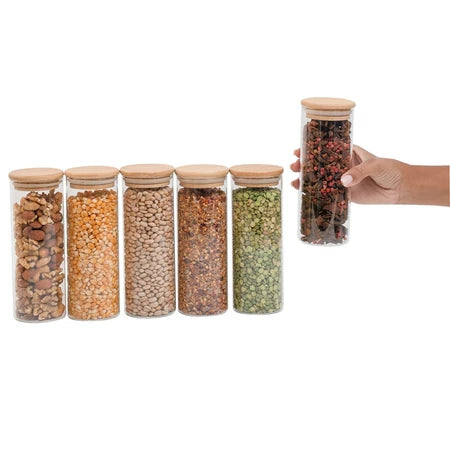 Kit 6 Potes Herméticos de Vidro 450ml com Tampa de Bambu Morallo™