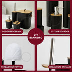 Kit Completo para Banheiro com Lixeira e Detalhes em Bambu Morallo Nobile