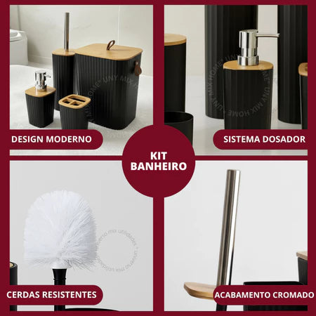 Kit Completo para Banheiro com Lixeira e Detalhes em Bambu Morallo Nobile